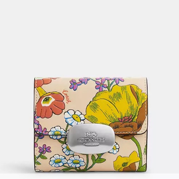 Authentic COACH floral leather snap flap card money compact wallet - Picture 6 of 13